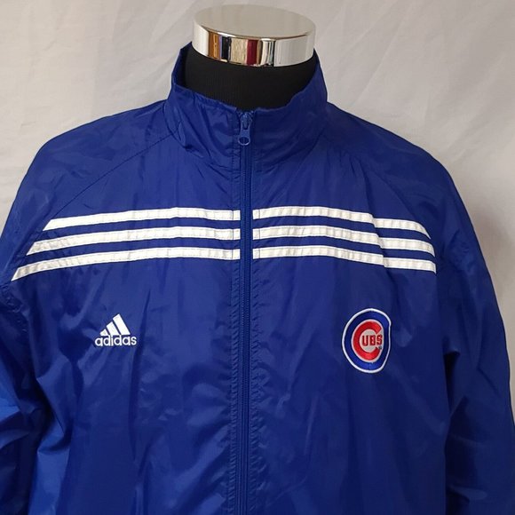 Vtg Adidas Chicago Cubs Men Large Blue Three Stripes Full Zip Windbreaker Jacket - Picture 2 of 13